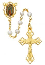 Pearl like  Glass Guadalupe Rosary Boxed