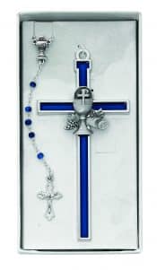 5in Blue Cross and Blue Rosary Set Boxed