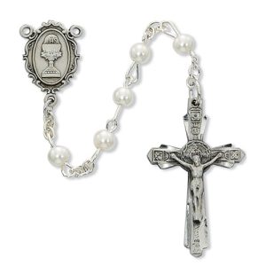Imitation pearl Communion Rosary Boxed