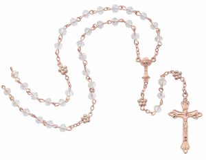 6mm Rose with Crystal Communion Rosary, Boxed