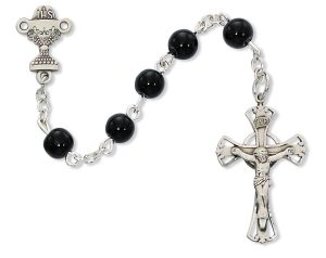 Black Glass Communion Rosary Boxed