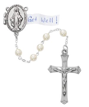 Pearl Prayer Petition Locket Rosary Boxed