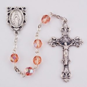 Pink Glass October Rosary Boxed