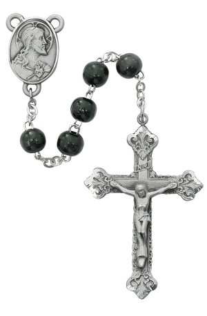 Black Wood Scared Heart Rosary Boxed
