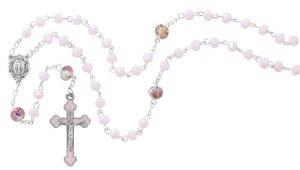 6mm Pink and Venetian Miraculous Rosary Boxed