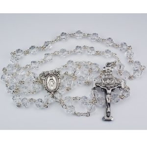 Clear Crystal Tin Cut Rosary Boxed