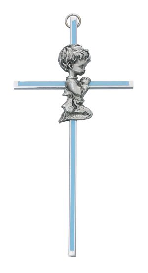 6in  Blue Boy Wall Cross Boxed