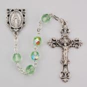 Light Green Glass August Rosary Boxed