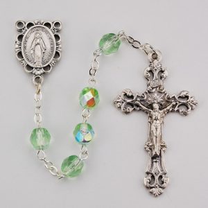 Light Green Glass August Rosary Boxed
