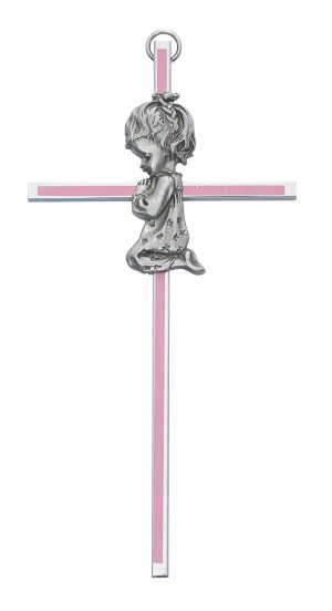 6in  Pink Girl Wall Cross Boxed