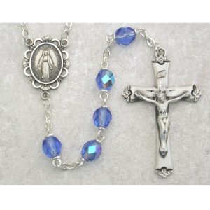 Light Blue Glass December Rosary Boxed