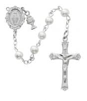 Imitation Pearl Communion Rosary Boxed