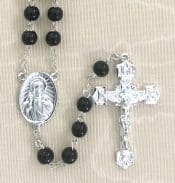 Black Glass Rosary Beads with Silver Plated Crucifix