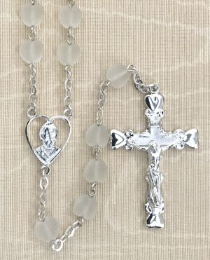 Heart Shaped Frosted Crystal Rosary Beads