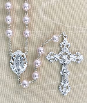 Round Pink Pearl Rosary Beads