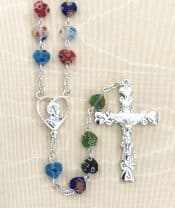 Multi Colored Heart Shaped Glass Rosary Beads