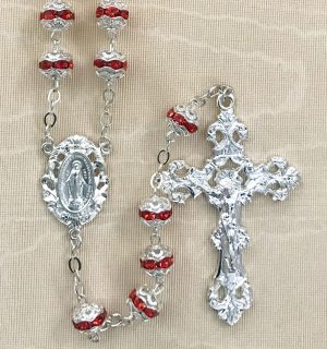 Silver Plated Ruby Rosary Beads