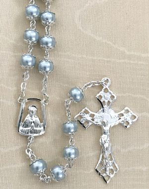 Blue Pearl Double Capped Rosary Beads