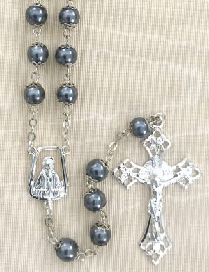 Grey Pearl Double Capped Rosary Beads
