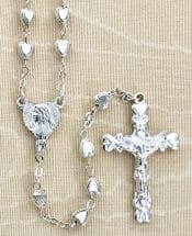 Heart Shaped Silver Rosary Beads