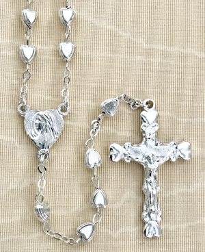 Heart Shaped Silver Rosary Beads