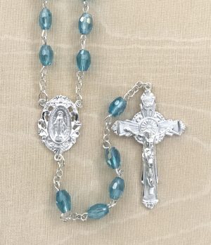 Tin Cut Aqua Rosary Beads