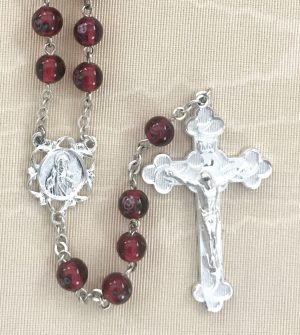 Hand Painted Floral Ruby Rosary Beads
