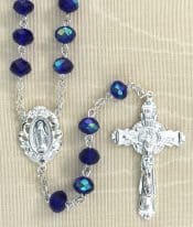 Tin Cut Aurora Borealis Dark Blue Rosary Beads