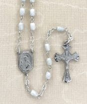 White Marble Rosary Beads with Silver Plated Crucifix