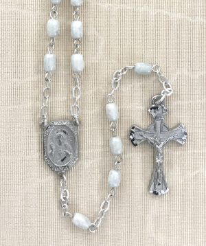 White Marble Rosary Beads with Silver Plated Crucifix