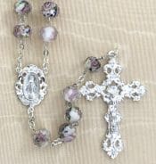 Hand Painted White Purple Rosary Beads
