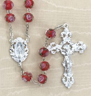 Hand Painted Ruby Rosary Beads