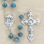 Hand Painted Aqua Rosary Beads