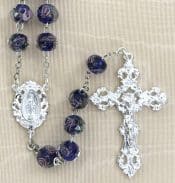 Hand Painted Saphhire Rose Rosary Beads