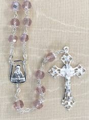 Pink Glass Double Capped Rosary Beads