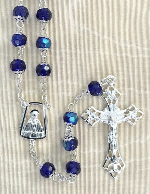 Blue Glass Double Capped Rosary Beads