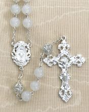 White Glass With Capped Our Father Rosary Beads
