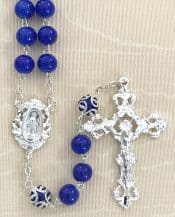 Dark Sapphire Glass Capped Our Father Rosary Beads