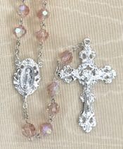 Tin Cut Pink Crystal Rosary Beads