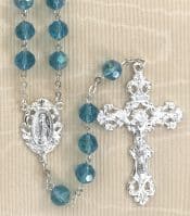 Tin Cut Aqua Crystal Rosary Beads