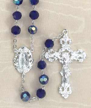 Tin Cut Dark Sapphire Rosary Beads