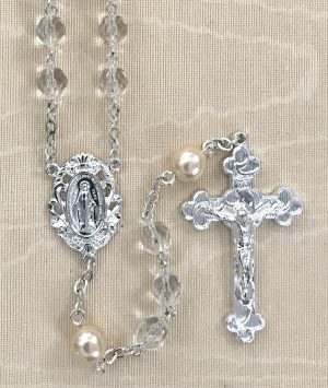 Crystal with Pearl Our Father Rosary Beads