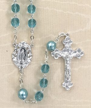 Aqua with Pearl Our Father Rosary Beads