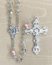 Aurora Borealis Silver Pearl Our Father Rosary Beads
