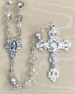 Aurora Borealis Sapphire Pearl Our Father Rosary Beads