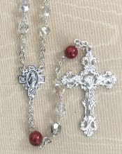 Aurora Borealis Ruby Pearl Our Father Rosary Beads
