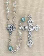 Aurora Borealis Aqua Pearl Our Father Rosary Beads