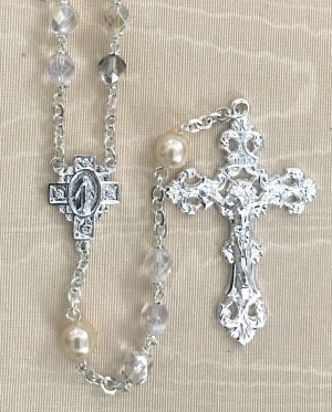 Aurora Borealis Topaz Pearl Our Father Rosary Beads