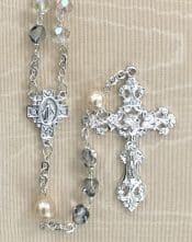 Aurora Borealis Crystal Pearl Our Father Rosary Beads