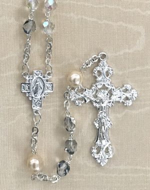 Aurora Borealis Crystal Pearl Our Father Rosary Beads